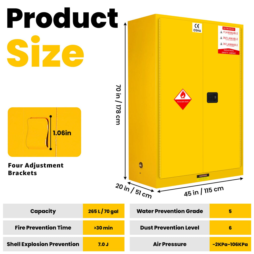16 Gallon Flammable Storage Cabinet 18"x18"x23", Galvanized Steel, Flammable Safety Cabinet with Adjustable Shelf, for Industrial and Home Use, Yellow