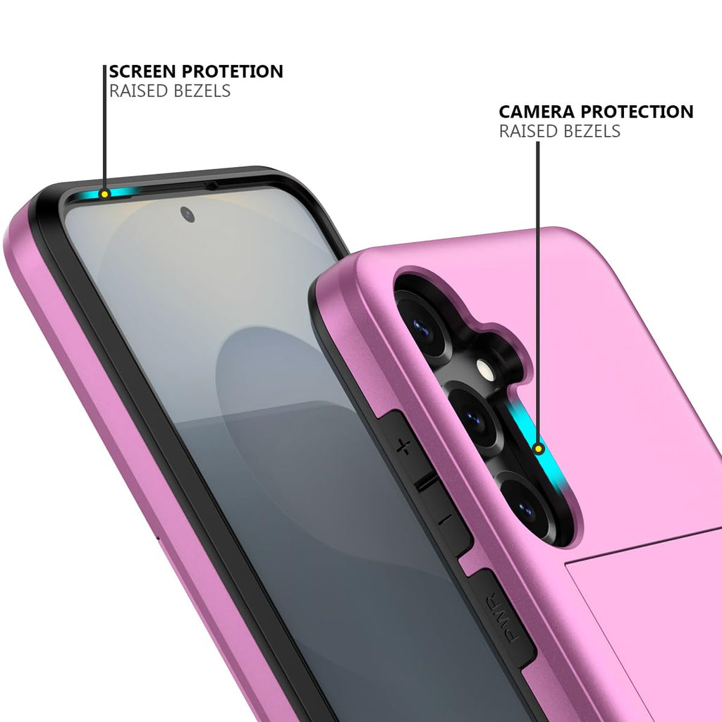 Nvollnoe for Samsung Galaxy S25 Case with Card Holder Dual Layer Heavy Duty Protective Case Hidden Card Slot Slim Wallet Cover for Samsung S25 6.2''(Black)