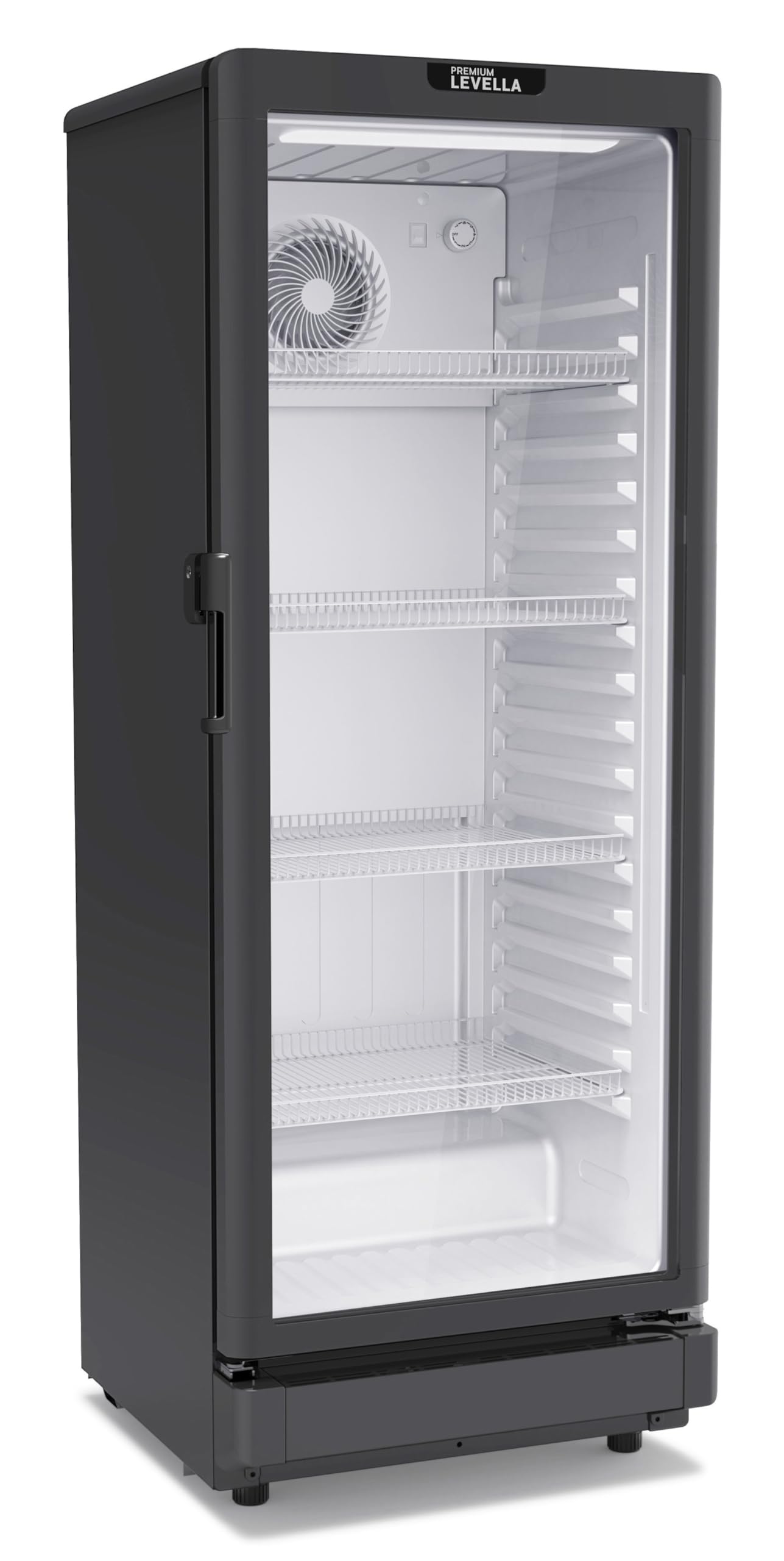 PremiumLevella PRF37DX Glass Door Display Refrigerator 3.1 cu ft Commercial Beverage Cooler Merchandiser - Black