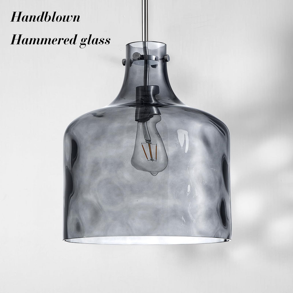 Glass Large Pendant Lights for Kitchen Island Blown Glass Pendant Light Clear Hammered Shade Hanging Ceiling Lights with Black Finish for for Kitchen Island, Sink, Hallway, Living Room 11 inch