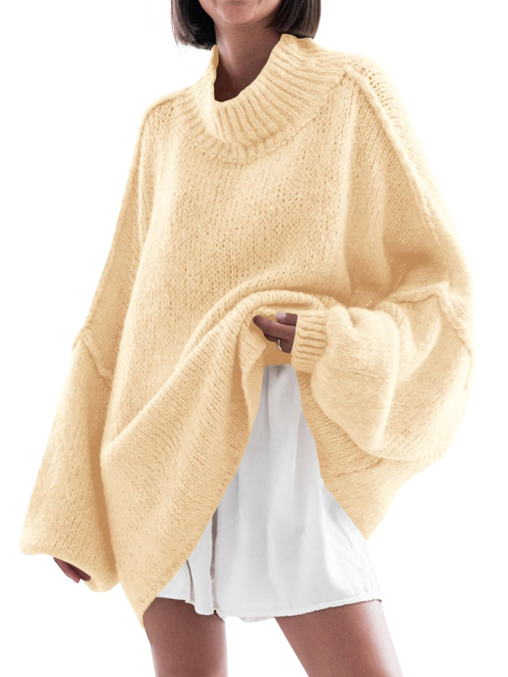 Saodimallsu Womens Oversized Sweaters Mock Neck Batwing Long Sleeve 2026 Fall Trendy Ribbed Knit Casual Tunic Sweater
