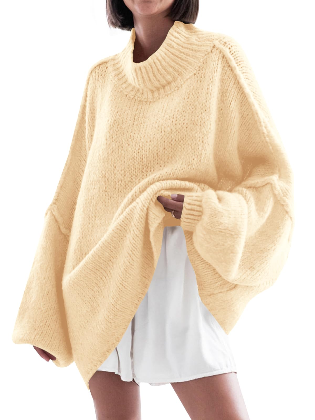 Saodimallsu Womens Oversized Sweaters Mock Neck Batwing Long Sleeve 2026 Fall Trendy Ribbed Knit Casual Tunic Sweater