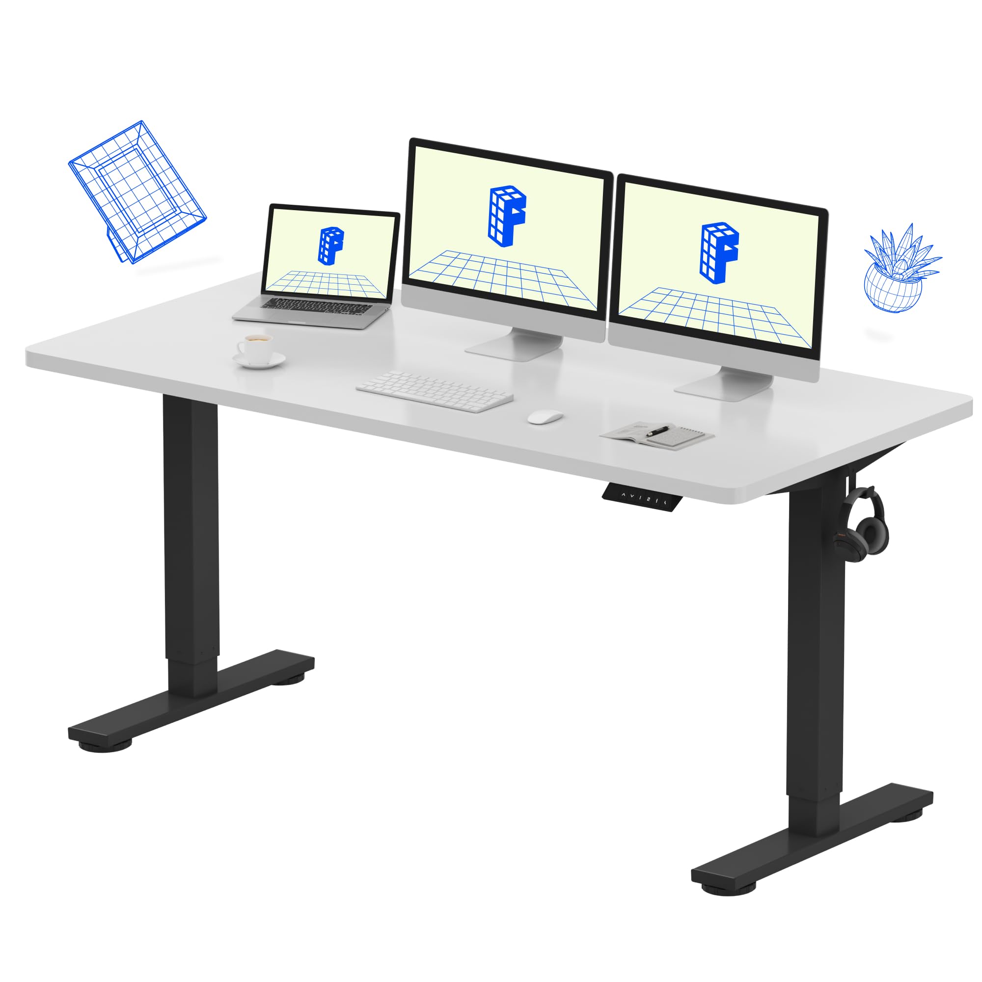 FLEXISPOT EN1 One-Piece Standing Desk, Electric Adjustable with 4 Memory Presets, 176 LBS Capacity, Stable & Quiet, Seamless Desktop for Home Office & Dual Monitors, 40"x24" Black