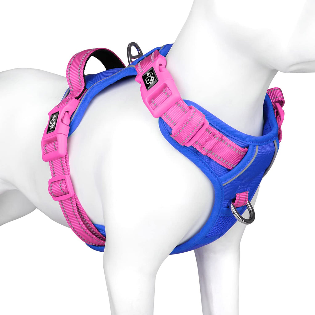 PHOEPET No Pull Dog Harness, Unique Colors Reflective Adjustable Dog Vest, with Soft Training Handle Metal Clips for Small Medium Large Dogs (Baby Blue Base & Pink Straps,S)