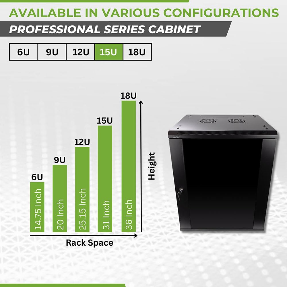 NavePoint 12U Server Rack Enclosure - 23.6” Deep, Wall Mount Network Cabinet with Locking Glass Door for 19” IT Equipment, Network Rack with 2 Fans, Removable Side Panels, Black