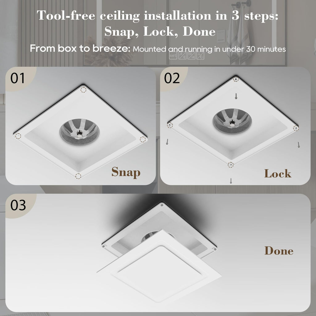 Orsong Bathroom Exhaust Fan 10" Panel Ultra Quiet without Light(8x8 Mount), 110CFM, 4" Duct for Bathroom/Garage/Home