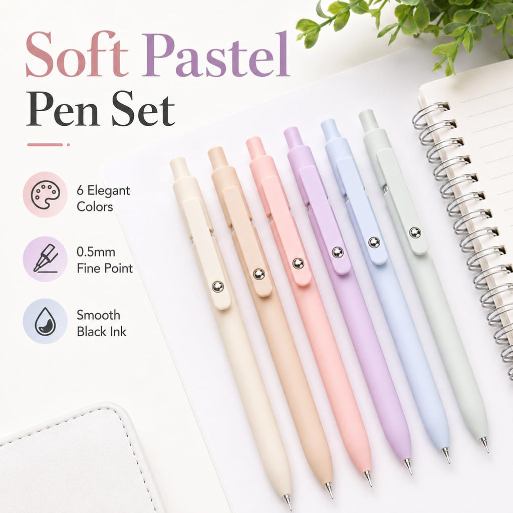 ACEES Gel Pens, 6 Pcs 0.5mm Fine Point Black Ink Pen With Smooth Writing, Office Desk Accessories, School Writing Supplies Gifts for Men Women, Quick Dry Pens For Journaling, Black/Gray/White