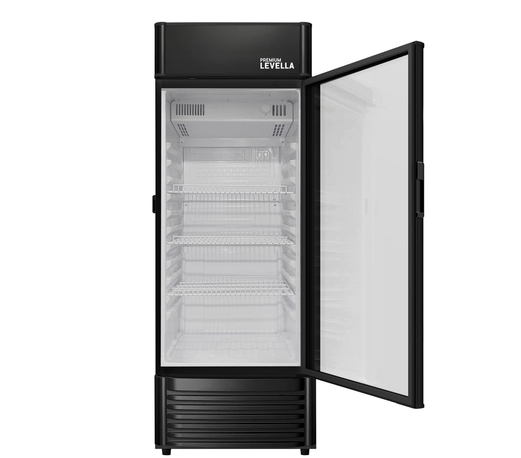 PremiumLevella PRF37DX Glass Door Display Refrigerator 3.1 cu ft Commercial Beverage Cooler Merchandiser - Black