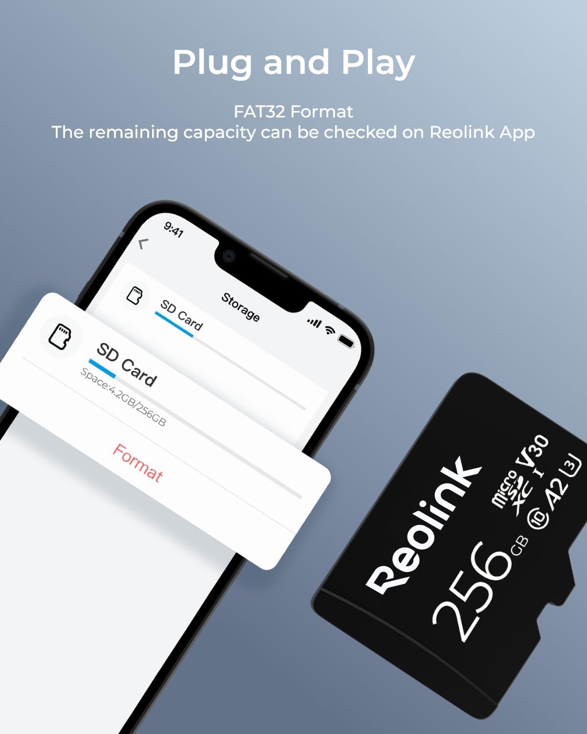 REOLINK 256GB microSDXC Memory Card, Up to 100MB/s, 4K UHD, U3, A2, V30, Class 10, FAT32, Micro SD Card Fully Compatible with Reolink Security Camera, Reolink PoE/WiFi/Battery Doorbell