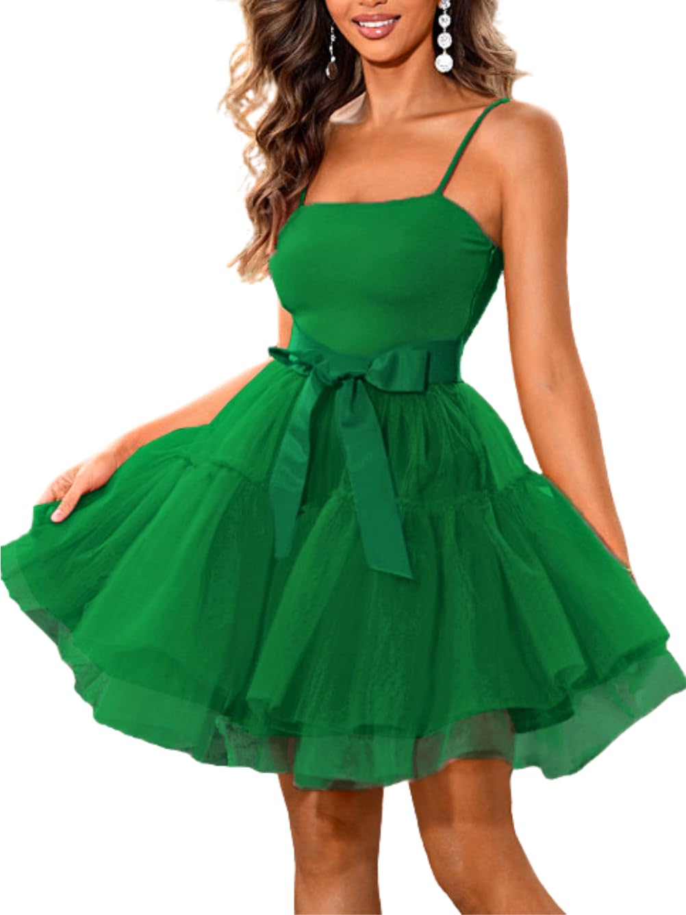 Kaei&Shi Poofy Short Tulle Dress,Spaghetti Strap Semi Formal Dresses for Women,Elegant Birthday Outfit Homecoming Cocktail