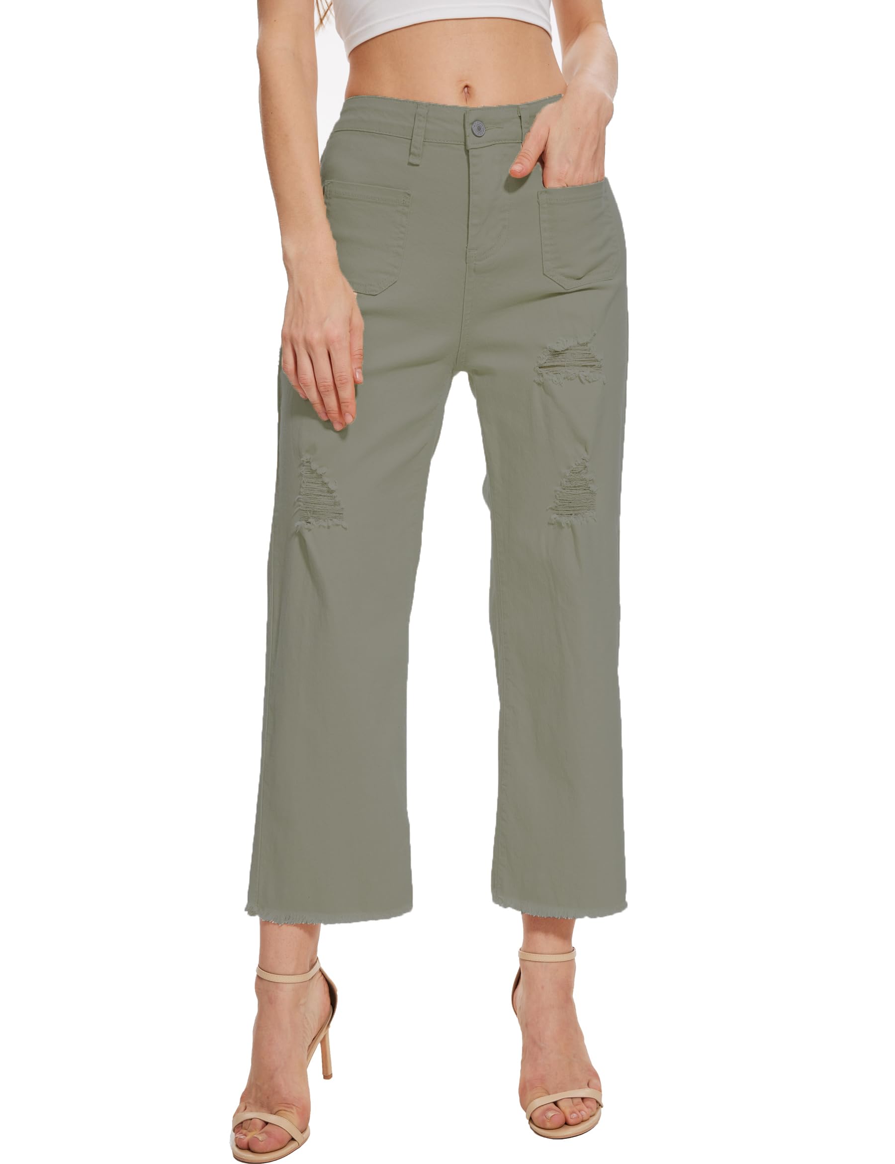 Wide Leg Jeans for Women Trendy High Waisted Flare Jeans Cropped Pants Stretchy Baggy