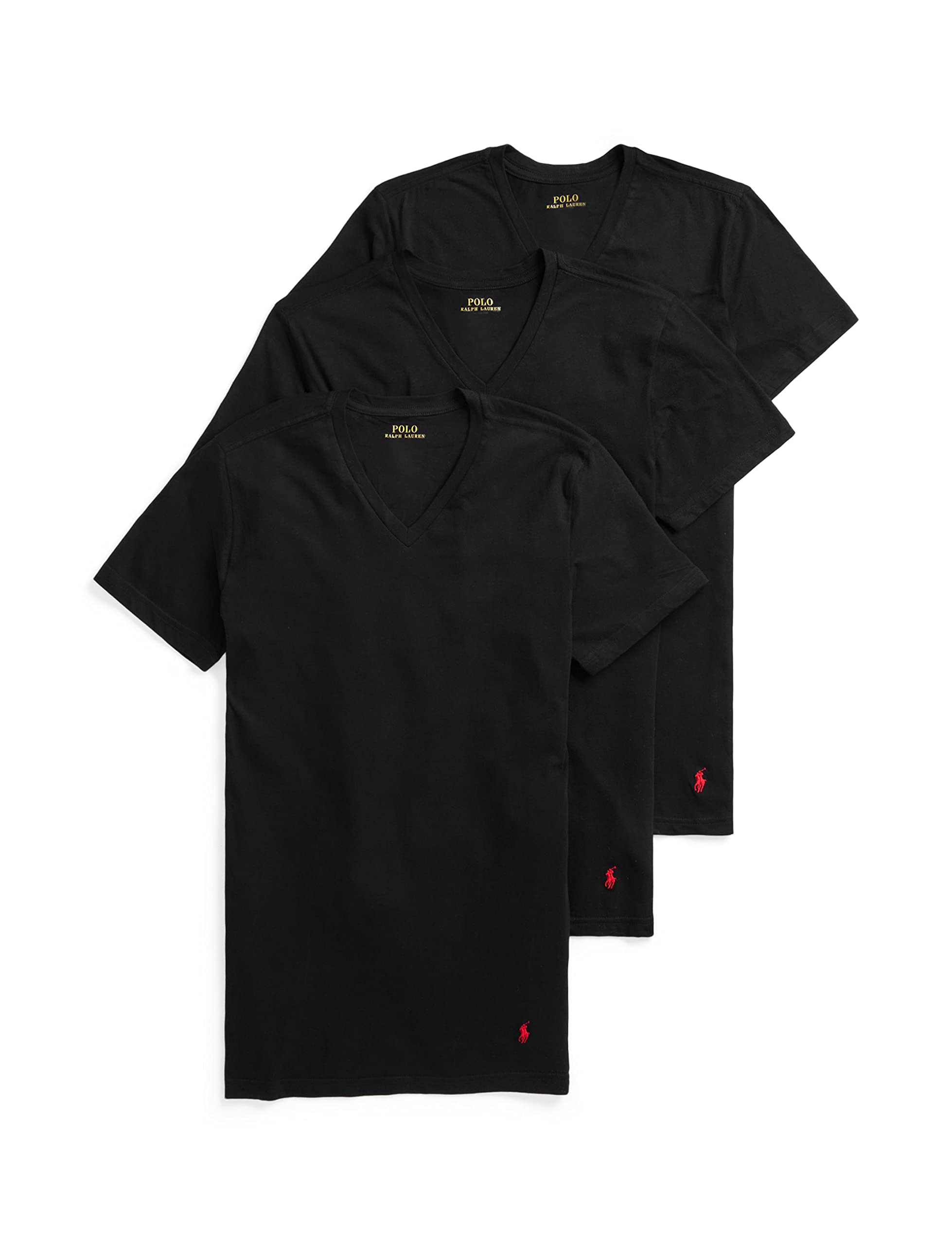 Polo Ralph Lauren Men's T-Shirt Pack, 3-Pack, Cotton Men's Clothing V-Neck Undershirt, Slim Fit Tees, Moisture-Wicking