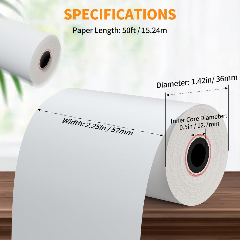 2 1/4'' x 50' Thermal Receipt Paper 50 Rolls, 2.25x50ft Receipt Roll Cash Register Paper - For Credit Card Machine POS Terminal Clover Mini Verifone
