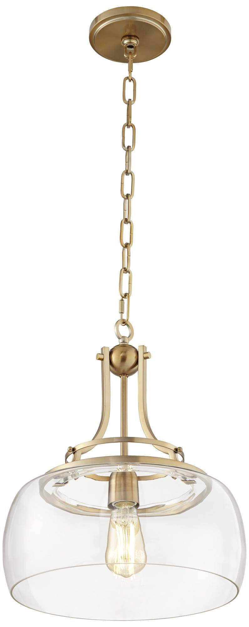 Franklin Iron Works Charleston Satin Nickel Pendant Chandelier 16" Wide Rustic Farmhouse Seeded Clear Glass LED 3-Light Fixture for Dining Room House Foyer Entryway Kitchen Bedroom Living Room