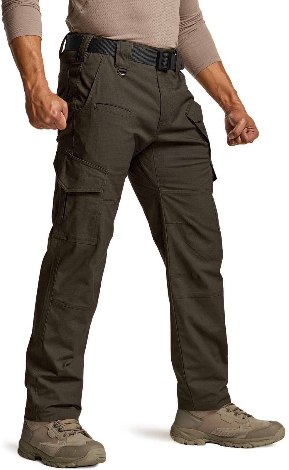 CQR Men's Flex Ripstop Tactical Pants, Water Resistant Stretch Cargo Pants, Lightweight EDC Hiking Work Pants
