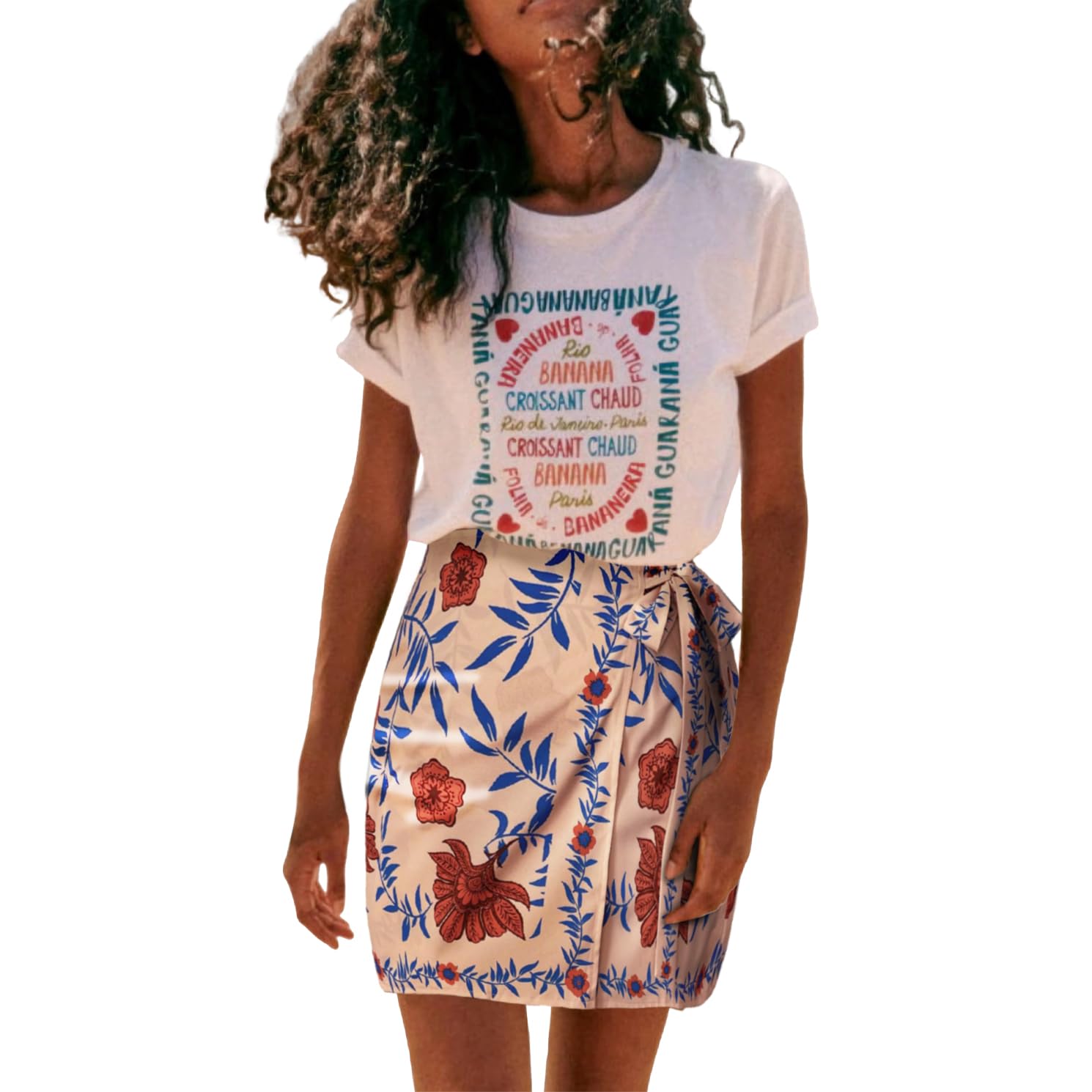 Womens Summer Floral Wrap Short Skirt Tie Side High Waist A Line Beach Vacation Boho Mini Skirt