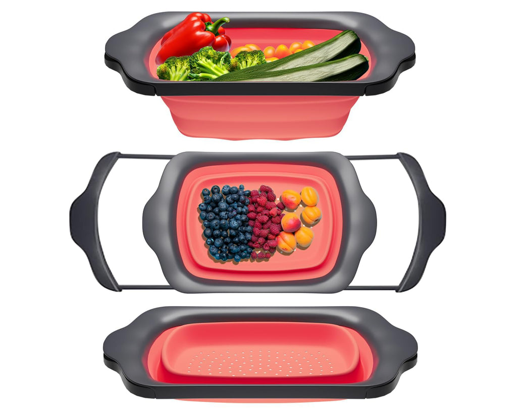 Comfify Over-the-Sink Colander with Handles – Sleek Plastic Black Kitchen Strainer for Pasta, Vegetables & Fruits – Space-Saving Design – 17.1 x 10.2 x 1.75 Inches