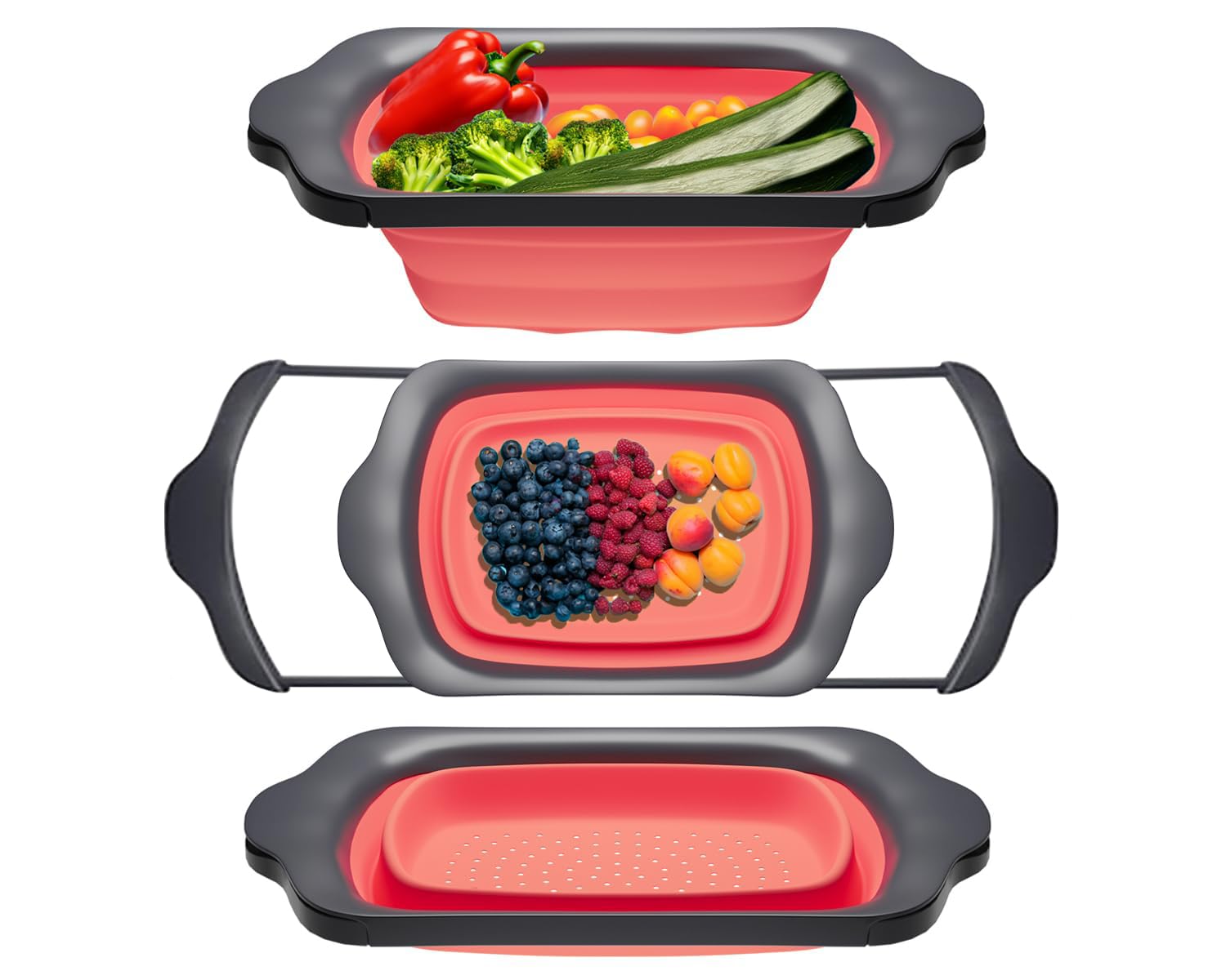 Comfify Over-the-Sink Colander with Handles – Sleek Plastic Black Kitchen Strainer for Pasta, Vegetables & Fruits – Space-Saving Design – 17.1 x 10.2 x 1.75 Inches