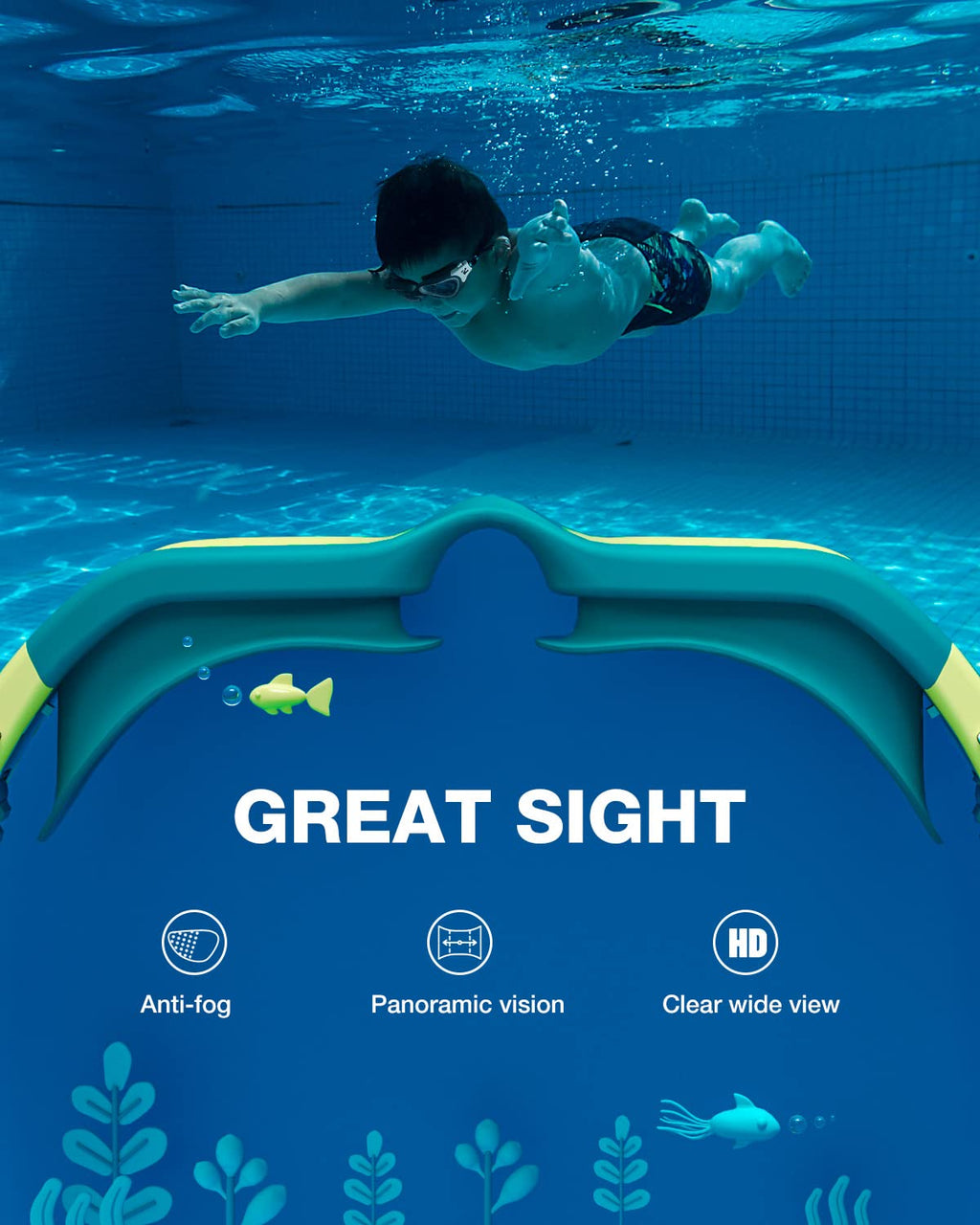 ZIONOR Kids Swim Goggles, G1MINI SE No Leak Anti-Fog Goggles for Kids 6-14, Soft Silicone Comfort Fit, Easy Adjust Strap