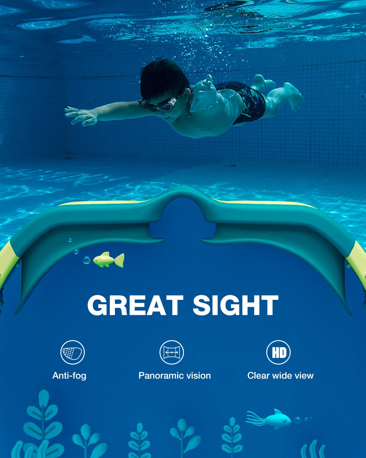 ZIONOR Kids Swim Goggles, G1MINI SE No Leak Anti-Fog Goggles for Kids 6-14, Soft Silicone Comfort Fit, Easy Adjust Strap