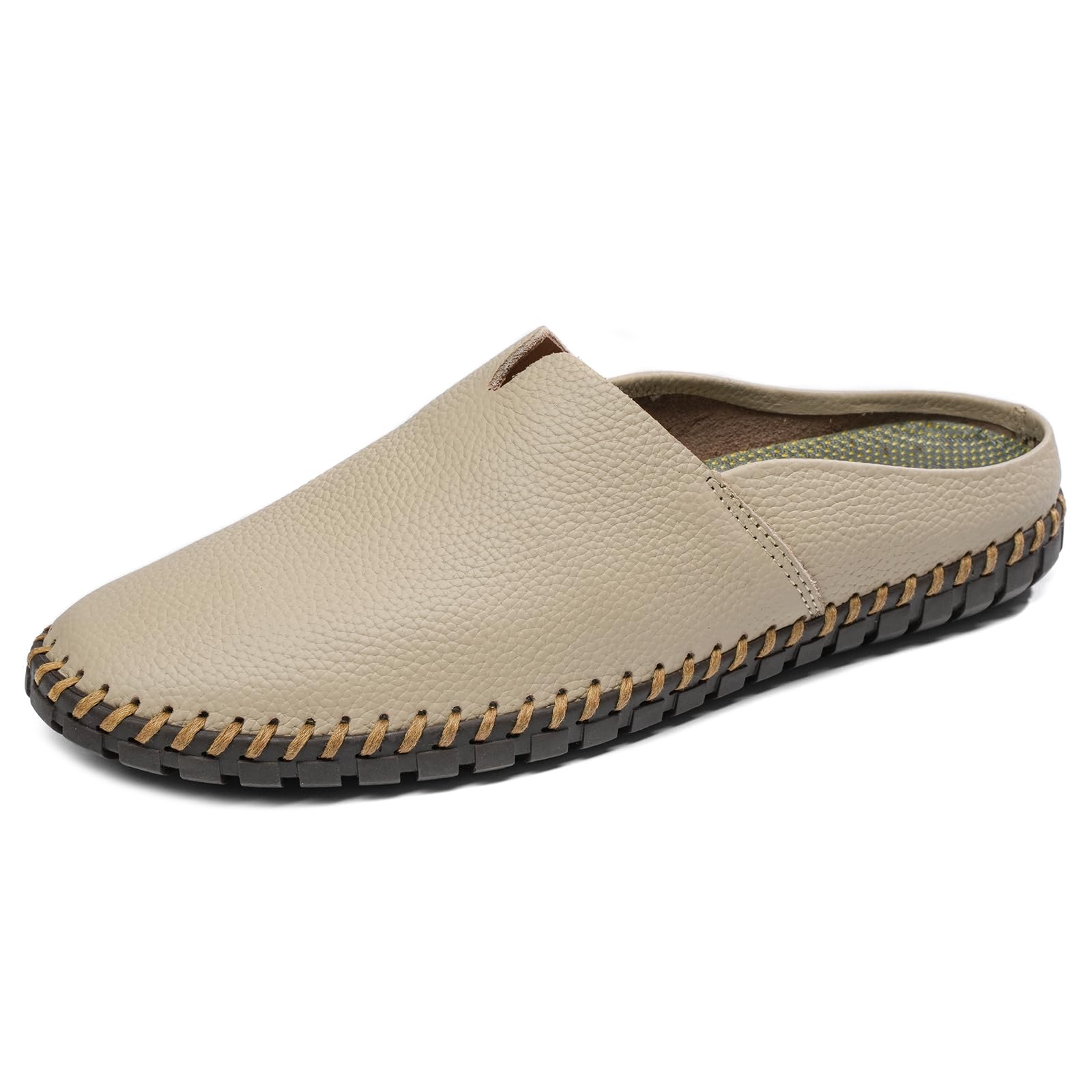 Men’s Slip-On Loafers Mules Clog Handmade Leather Slippers Hand Stitched no-Heel Casual Shoes for Men Breathable Comfortable Soft
