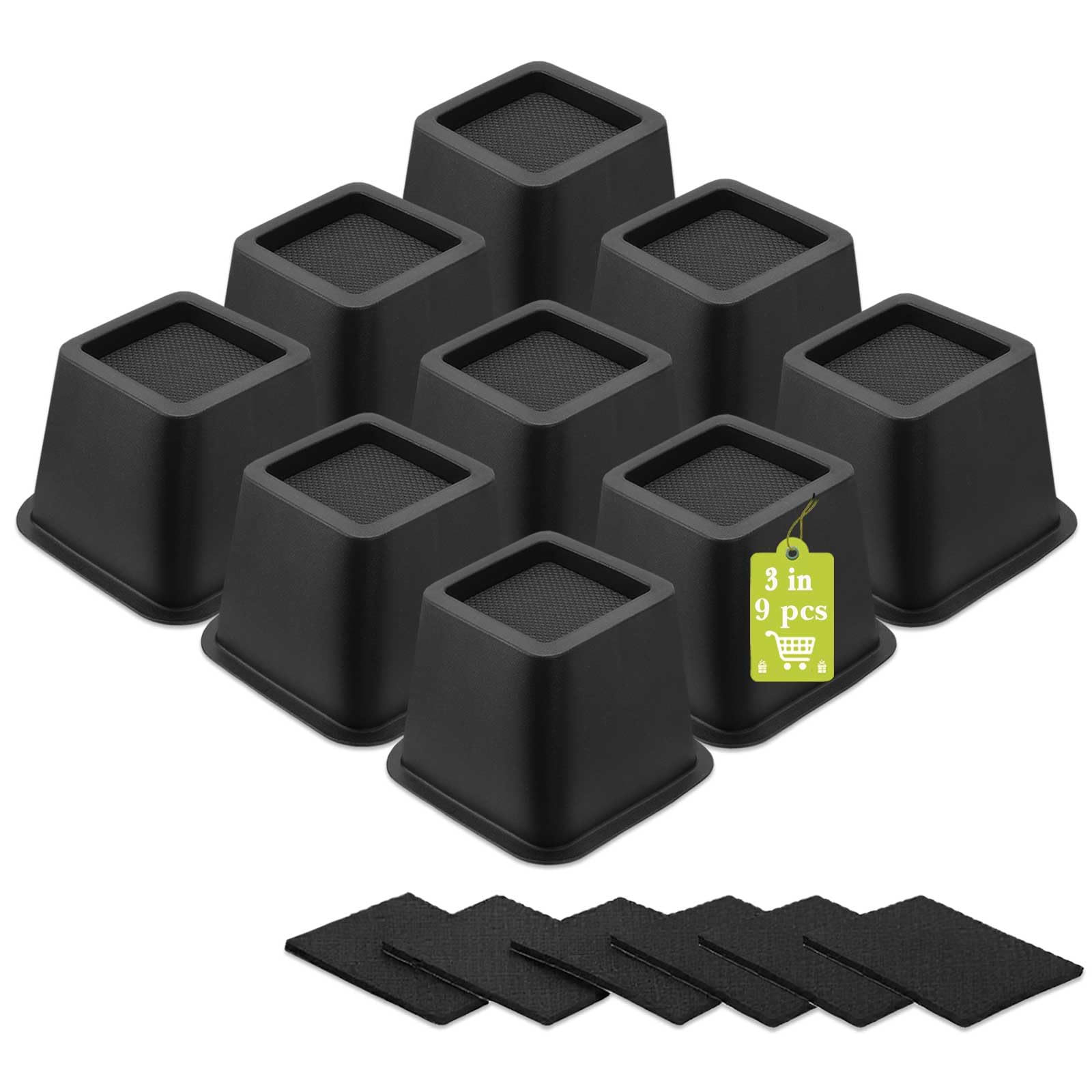 12 Pack Furniture Risers 1 Inch, Adjustable Bed Risers Heavy Duty for Table Desk Couch Chair Sofa Cabinet Bed Frame Dorm, Square Stackable Table Leg Risers Lift Height 1", 2" or 3", Black