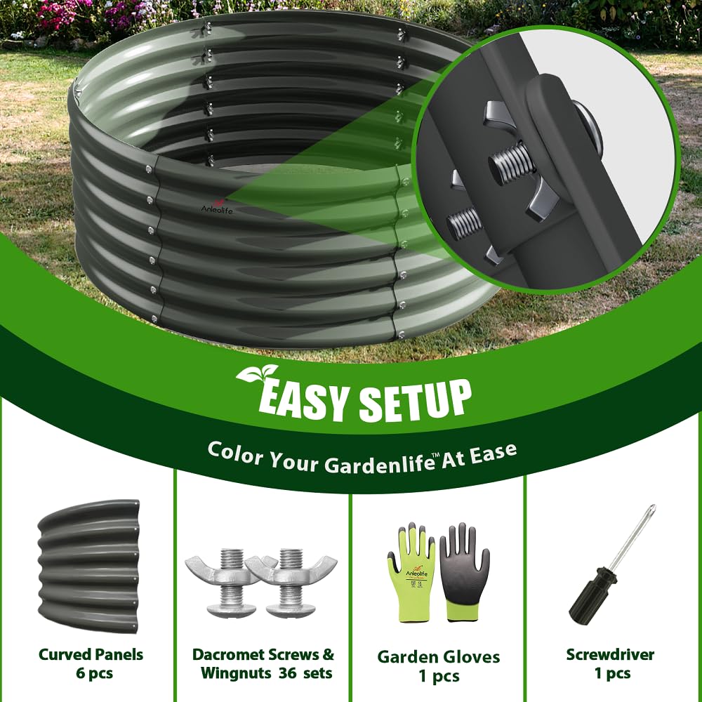 A ANLEOLIFE 2-Pack 3ft x 24” Tall Galvanized Raised Garden Beds Outdoor, Round Metal Planter Box for Planting Vegetables Flowers Herb, Anti-Rust & Easy-Setup, Quartz Grey