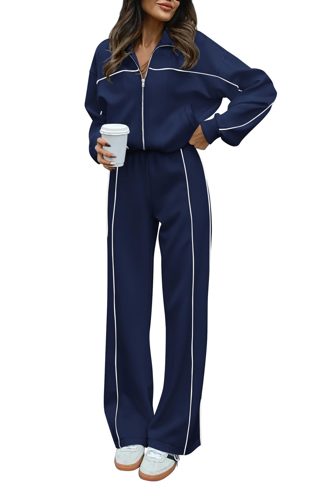 BTFBM Women's Two Piece Tracksuit Fall 2026 Long Sleeve Zip Up Sweatshirt Long Pants Outfits Jogger Sweatsuit Sets