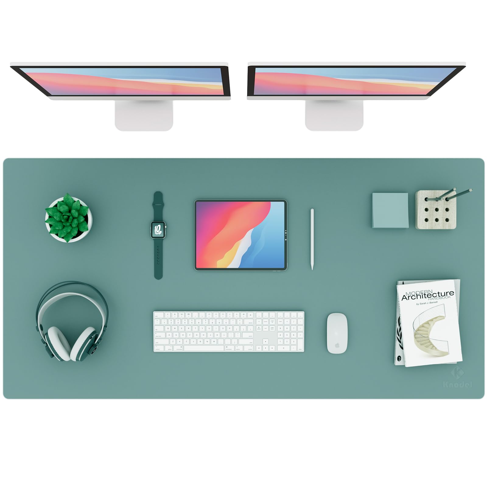 K KNODEL Small Office Leather Desk Mat, Mouse and Keyboard Pad, Computer and Laptop Mat, Desktop Protector and Cover, Writing Pad and Blotter (23.6"x13.8", Black)