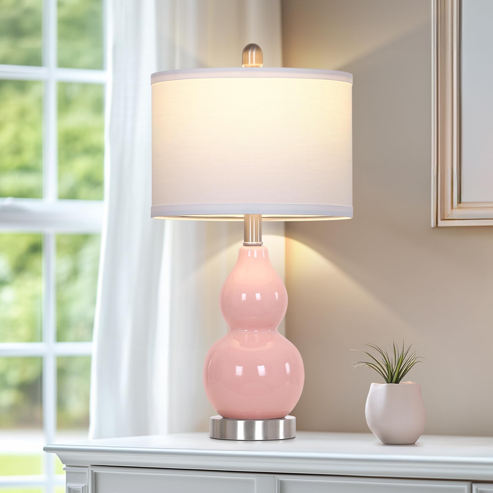 Rinweey Double Gourd Ceramic Table Lamps Set of 2, Modern Blue Bedside Lamps for Night Stand, Contemporary Nightstand Lamps for Bedroom Living Room (Bulb Included)