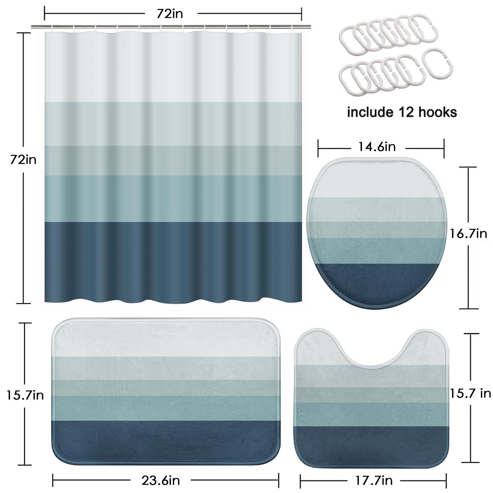 Beige Geometric Shower Curtain Set with Toilet Lid Cover and Non-Slip Rugs for Bathroom, Black Grey White Checkered 4 Pcs Shower Curtain, Modern Abstract Bathroom Set with 12 Hooks