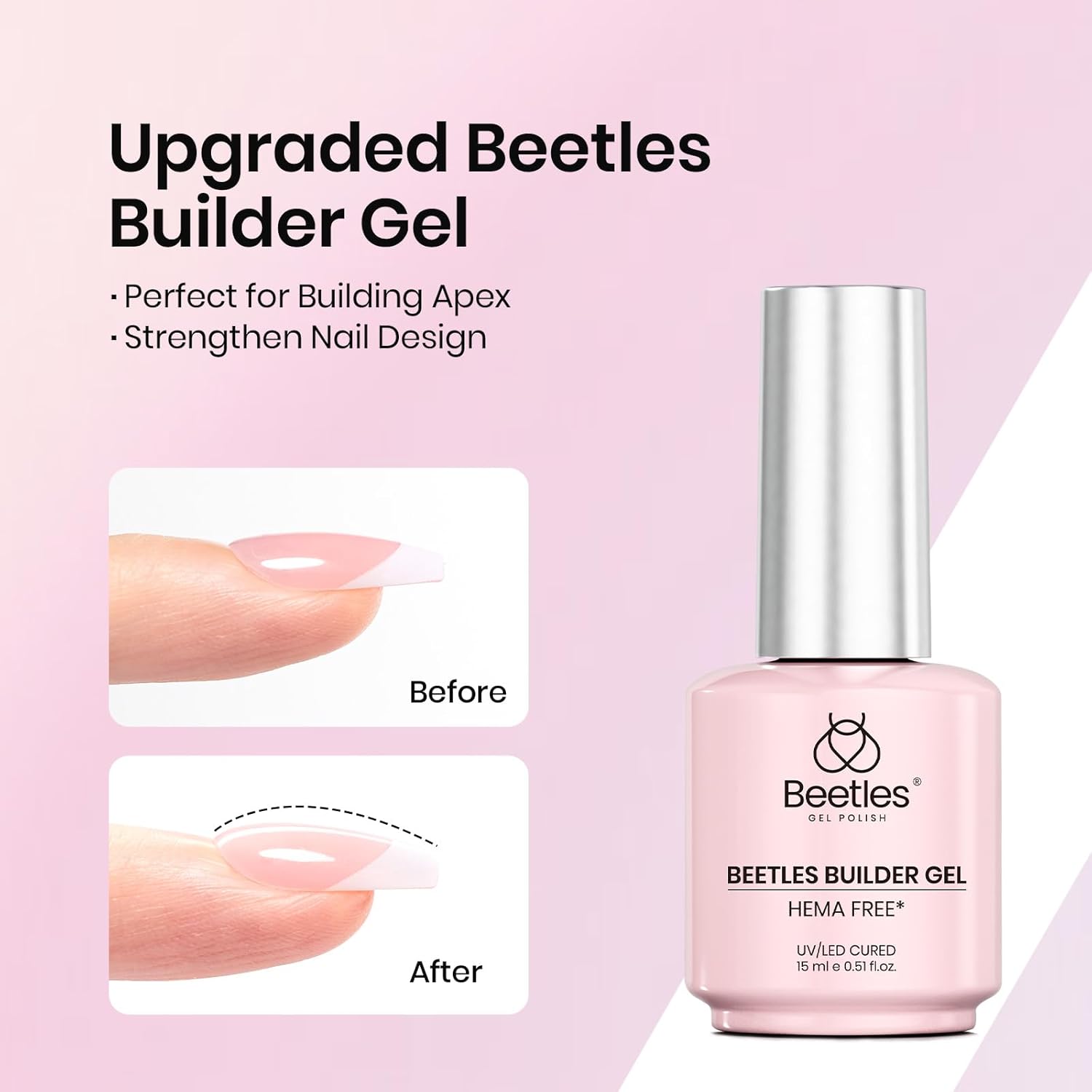 Beetles 2Pcs 15ml Gel Base and Top Coat Set - Upgrade No Wipe Extra Glossy Top Coat Finish for Gel Nail Polish, Soak Off UV/LED Lamp Needed, Essentials for Long-Lasting Manicure Kit