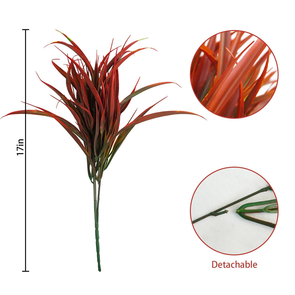 Uieke 28 Bundles Artificial Outdoor Plants UV Resistant Fake Grass Plants Faux Plastic Plants Greenery Shrubs for Home Garden Pathway Window Box Front Porch Cemetery Fall Decor, Autumn Red