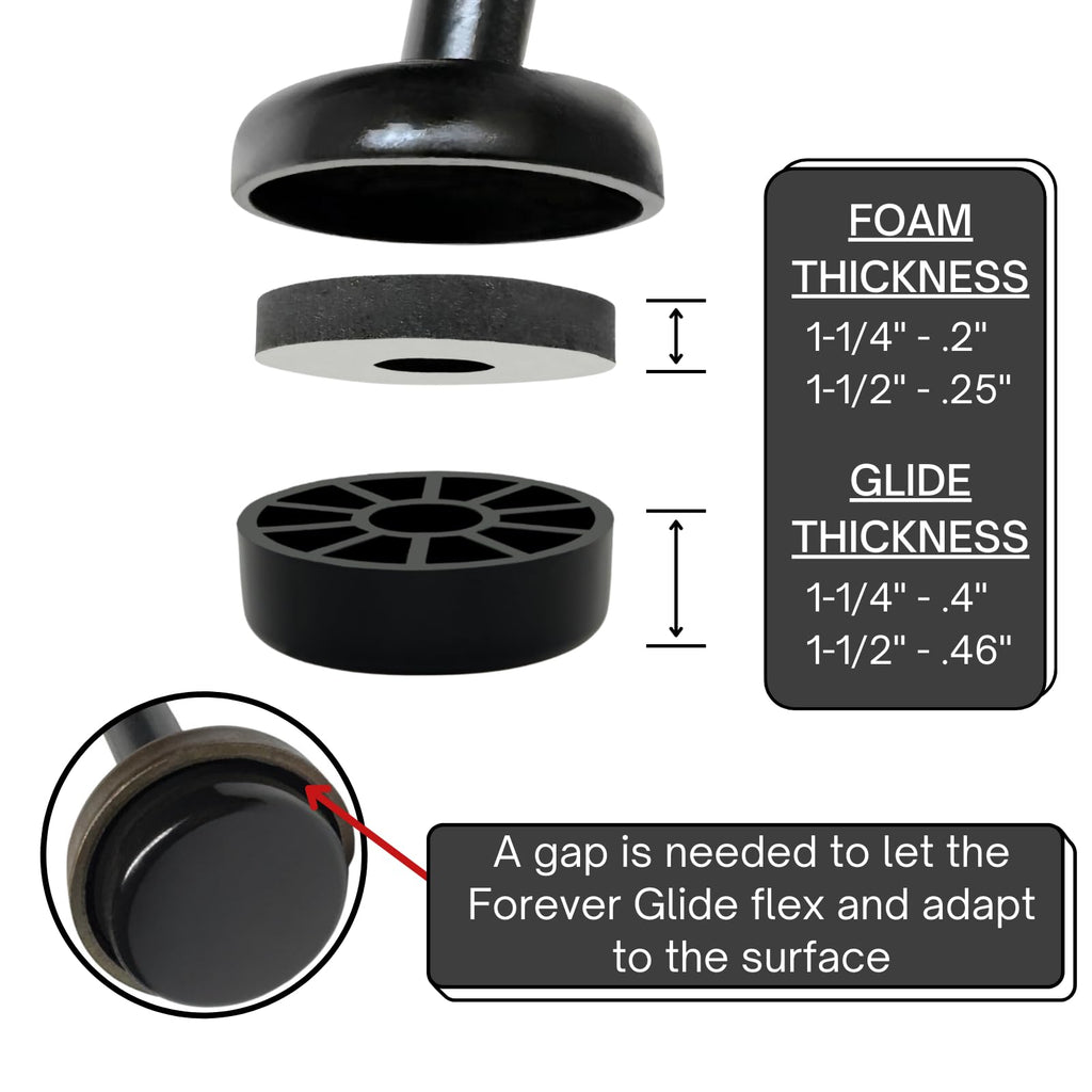 Forever Glides Wrought Iron Patio Furniture Feet Cap Glides and Outdoor Table and Chair Leg Floor Protector Pads - 1.5 Inch - 24-Pack - Black