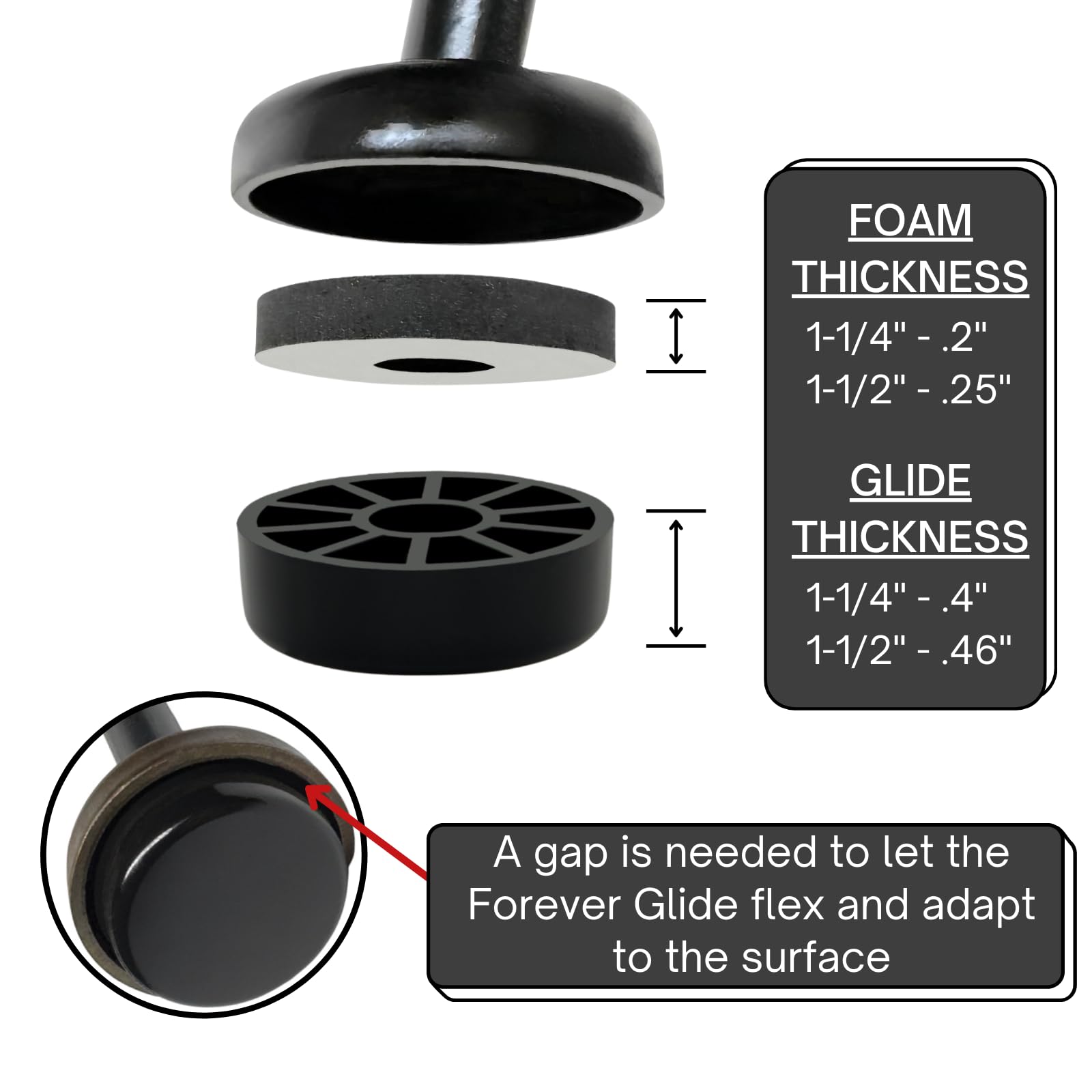 Forever Glides Wrought Iron Patio Furniture Feet Cap Glides and Outdoor Table and Chair Leg Floor Protector Pads - 1.5 Inch - 24-Pack - Black