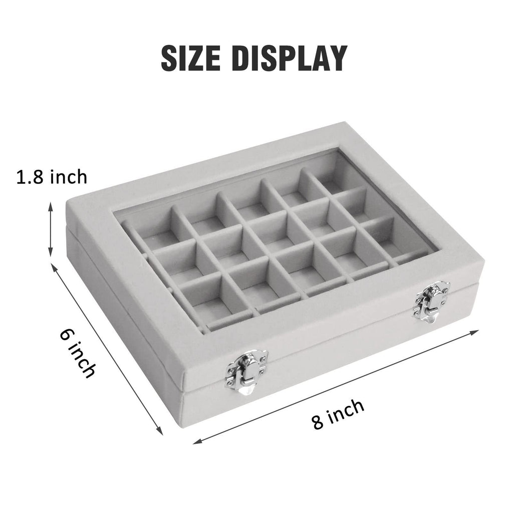 Vicoter Velvet Jewelry Box 24 Grid Jewelry Ring Display Organiser Box Tray Holder Earrings Storage Case for Girls Wife Mom Women (Beige)