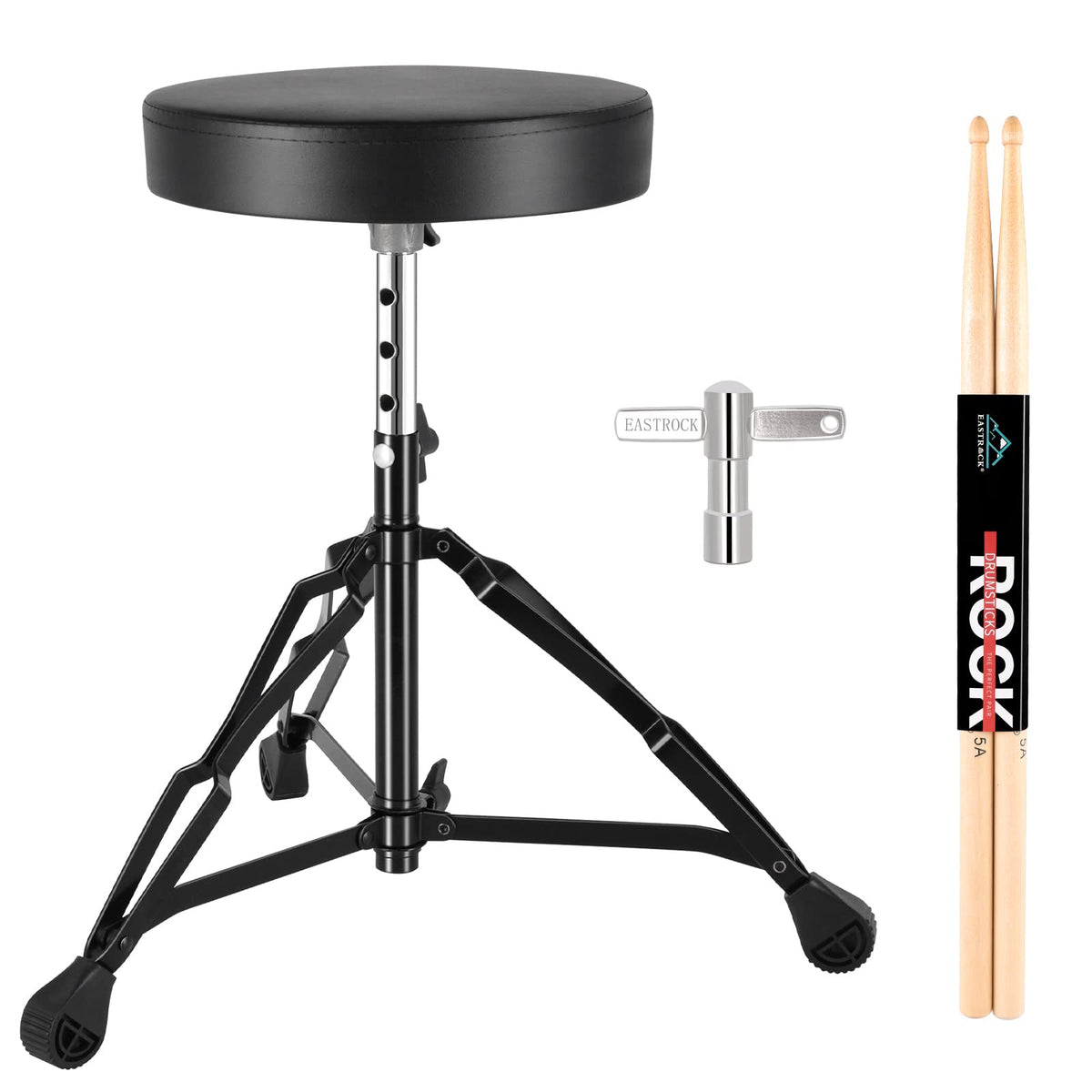 EASTROCK Drum Throne,Padded Drum Seat Drumming Stools with Anti-Slip Feet for Adults and Kids Drummers (Black)