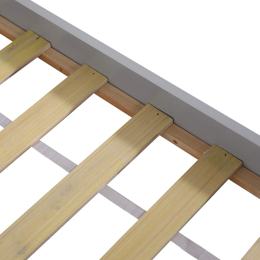 Bonnlo Twin Size Solid Wood Platform Bed Frame, Single Bed with Headboard, No Box Spring Needed Panel Bed, Wood Slat Support Mattress Foundation, White