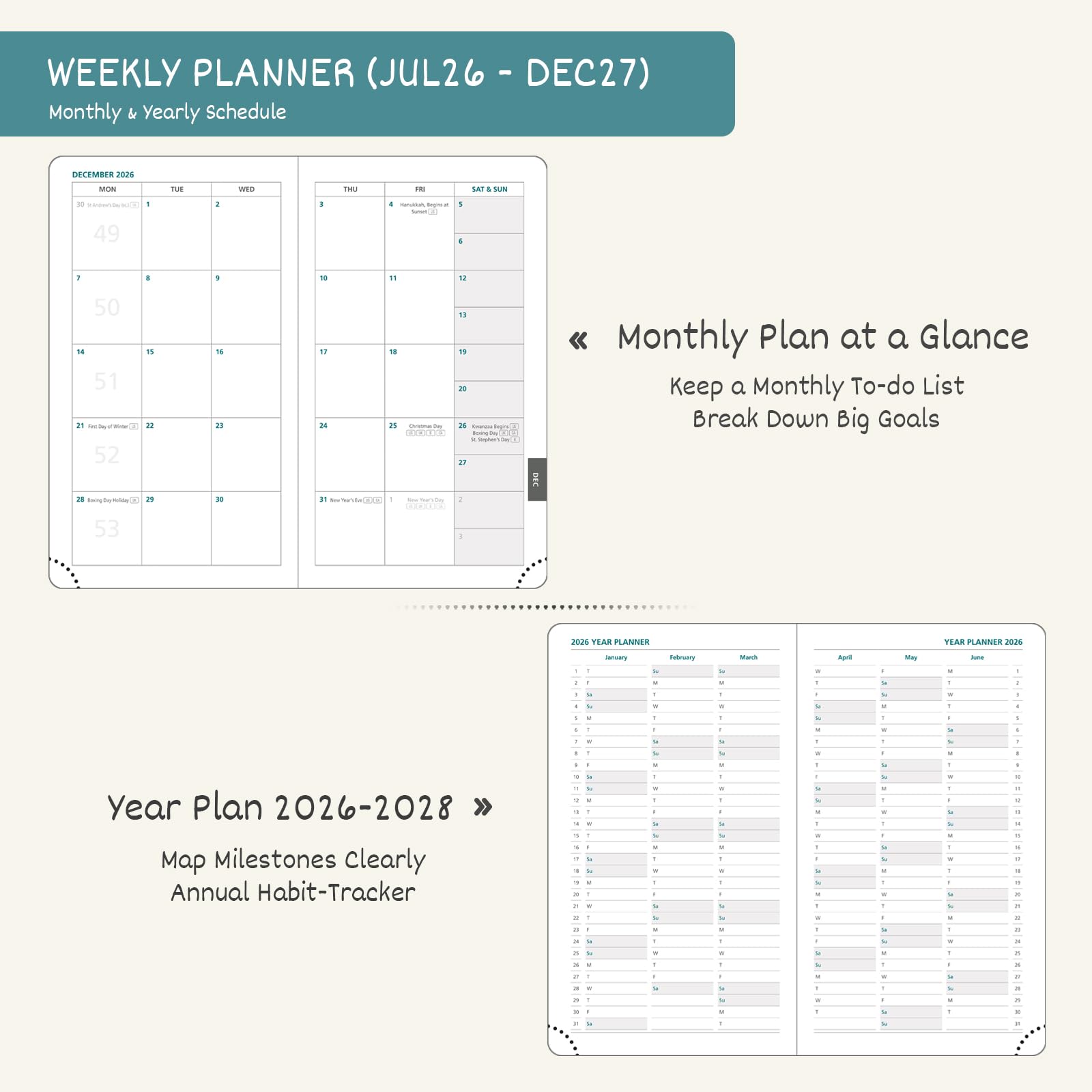 BEZEND Pocket Planner 2026-2027 Weekly and Monthly (3.5" x 6") 18 Months Small Academic Calendar (Jul 26-Dec 27) Ideal for Students, Work & Home, Storage Pocket, PU Leather Hardcover -Black