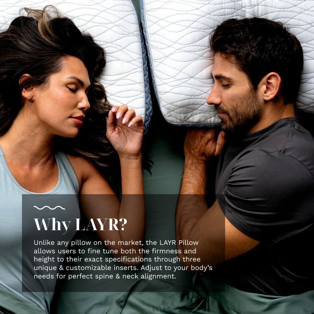 LUXOME LAYR Adjustable Firmness & Loft Pillow (2 Pack) - Completely Customizable - Memory Foam - Cooling Cover - Standard/Queen