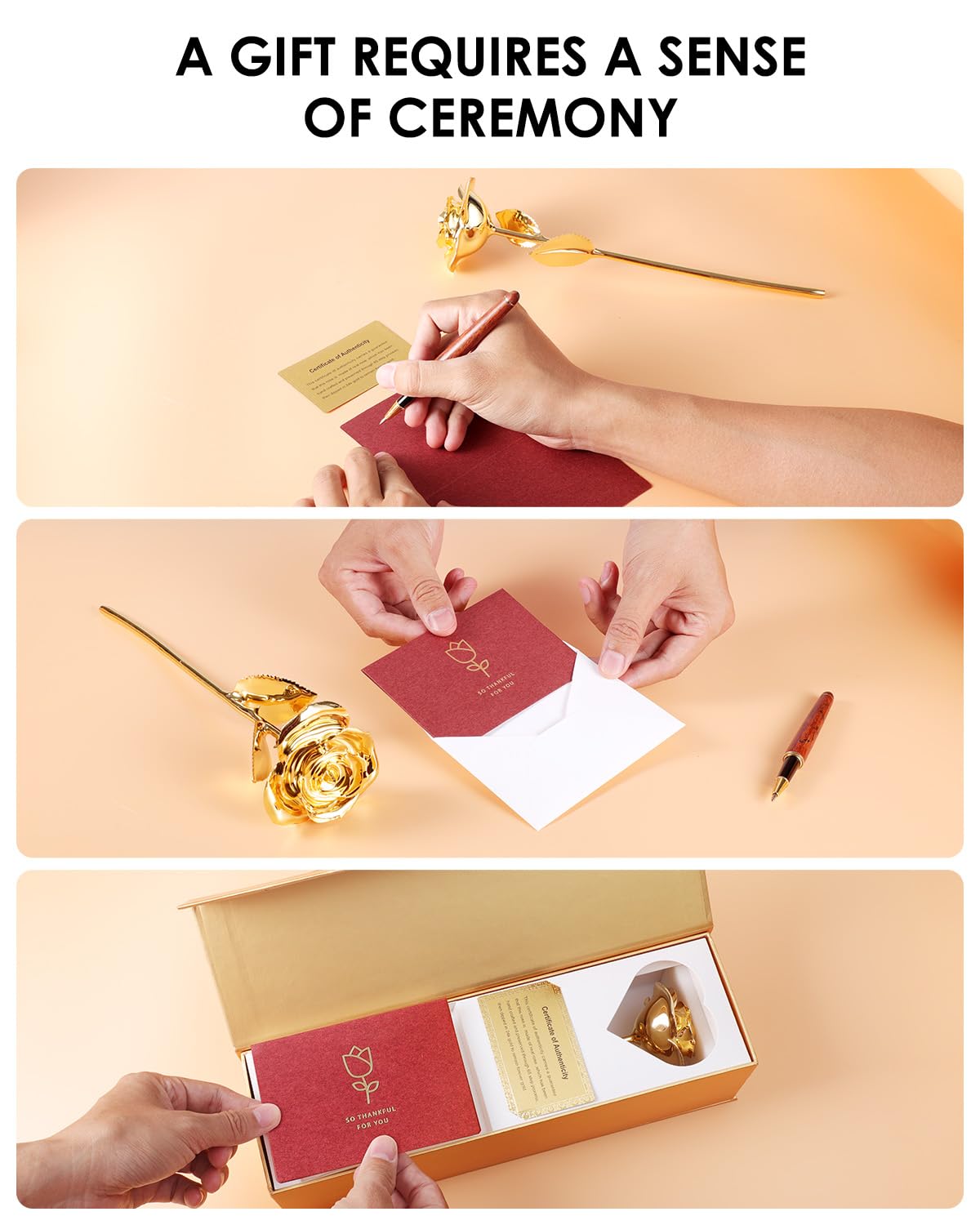 24K Gold Dipped Real Rose – Handcrafted, Bold, One of a Kind – Romantic Gift for Her – Ideal for Birthday, Anniversary, Mother’s Day, Valentine’s (Black)