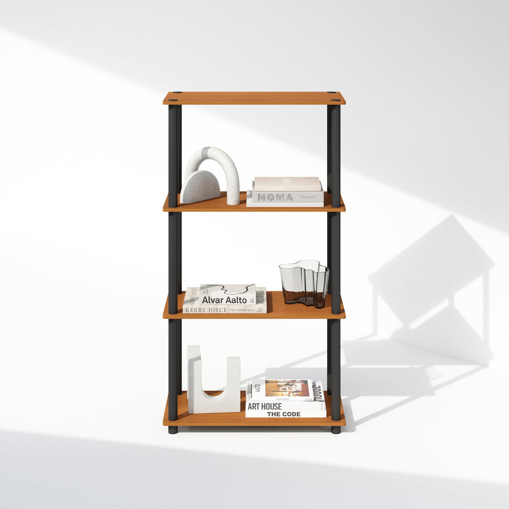 Furinno Turn-N-Tube Book Shelf, 4-Tier Bookshelf, Bookcase with Multipurpose Compact Display Rack, 11.6 x 23.6 x 43.2, for Living Room, Bedroom, Home Office, Americano/Black