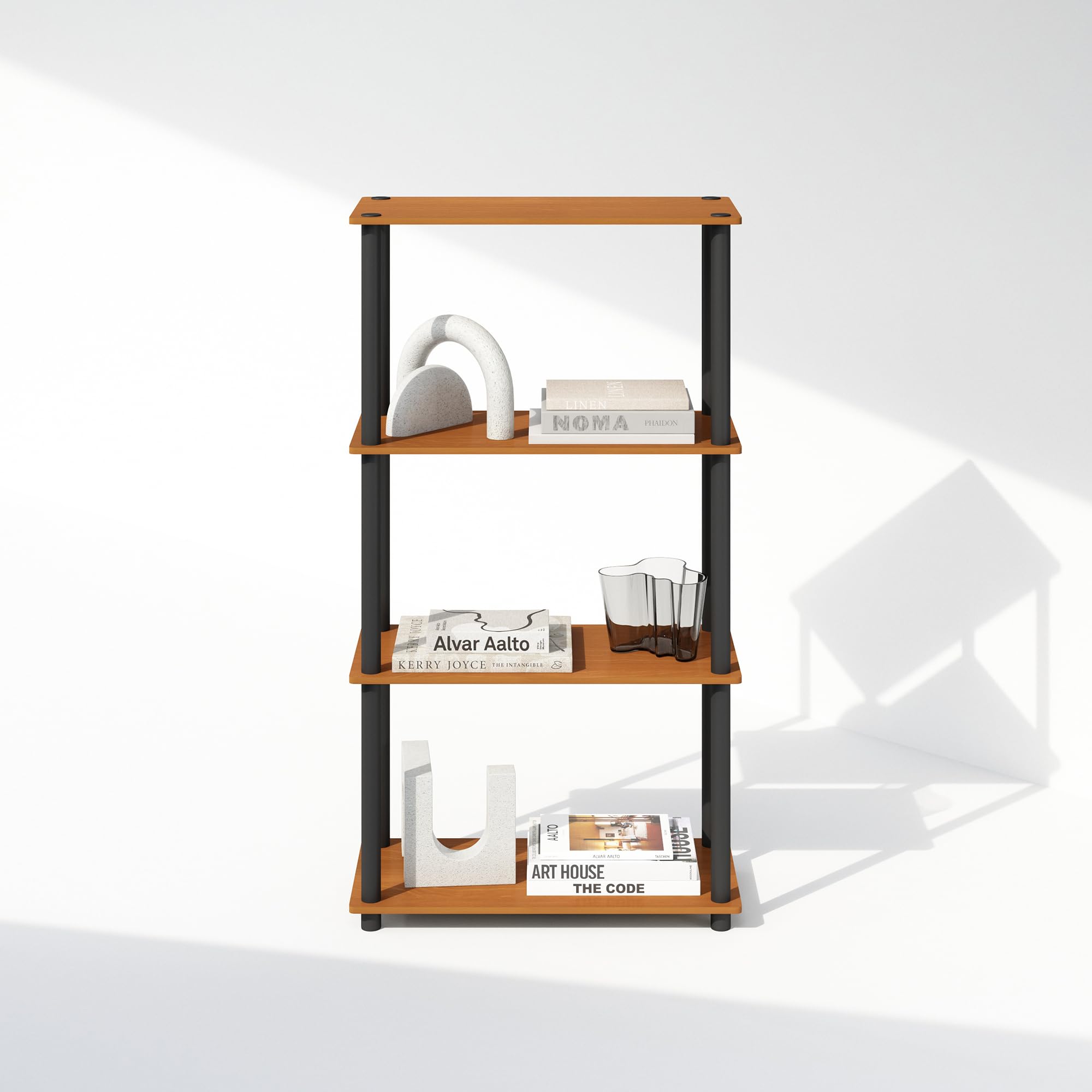 Furinno Turn-N-Tube Book Shelf, 4-Tier Bookshelf, Bookcase with Multipurpose Compact Display Rack, 11.6 x 23.6 x 43.2, for Living Room, Bedroom, Home Office, Americano/Black
