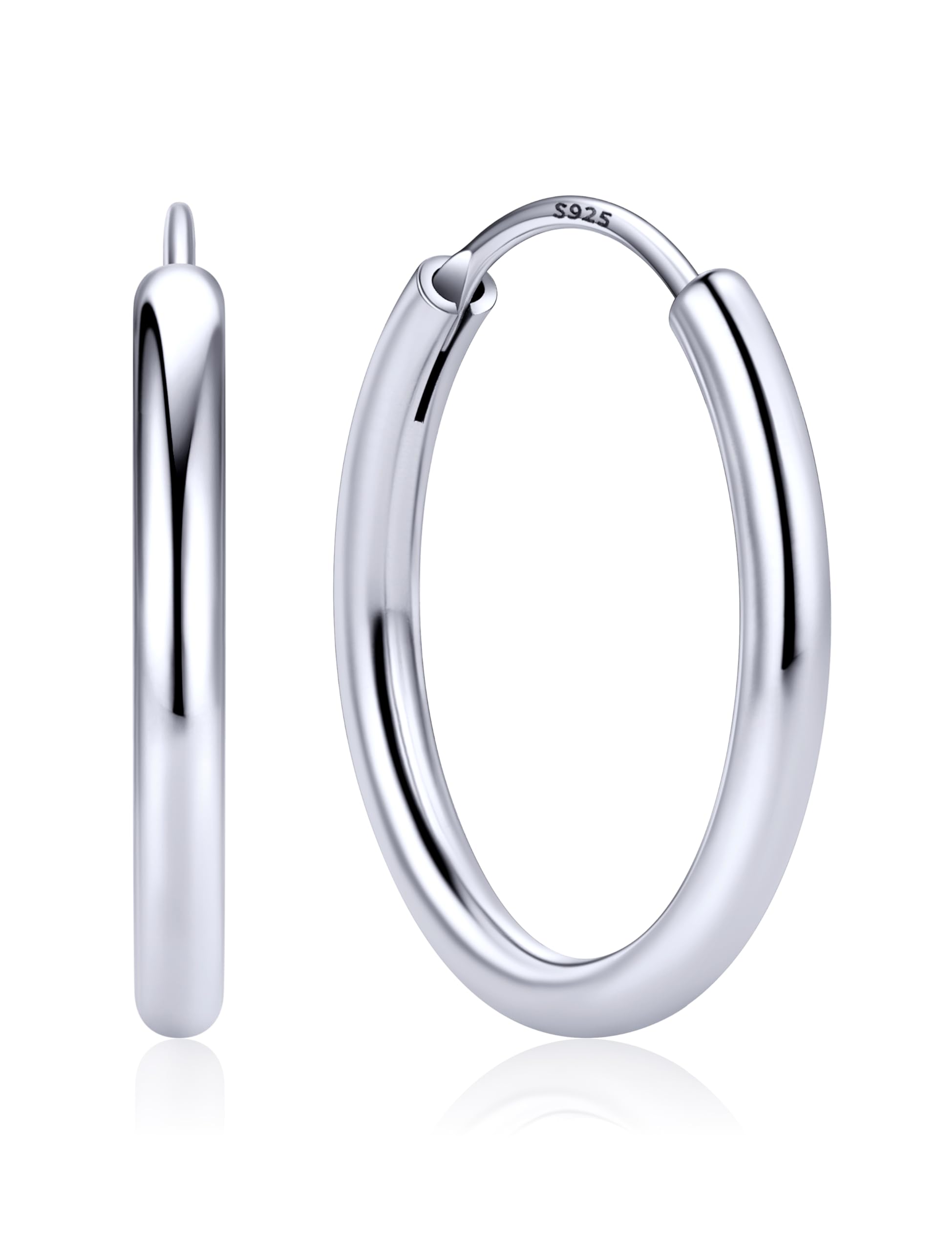 ChicSilver 925 Sterling Silver Hoop Earrings for Women Hypoallergenic, Lightweight Large Gold Plated Silver Hoop Earrings, Endless Hoops Earring 20/30/40/50/60/70MM