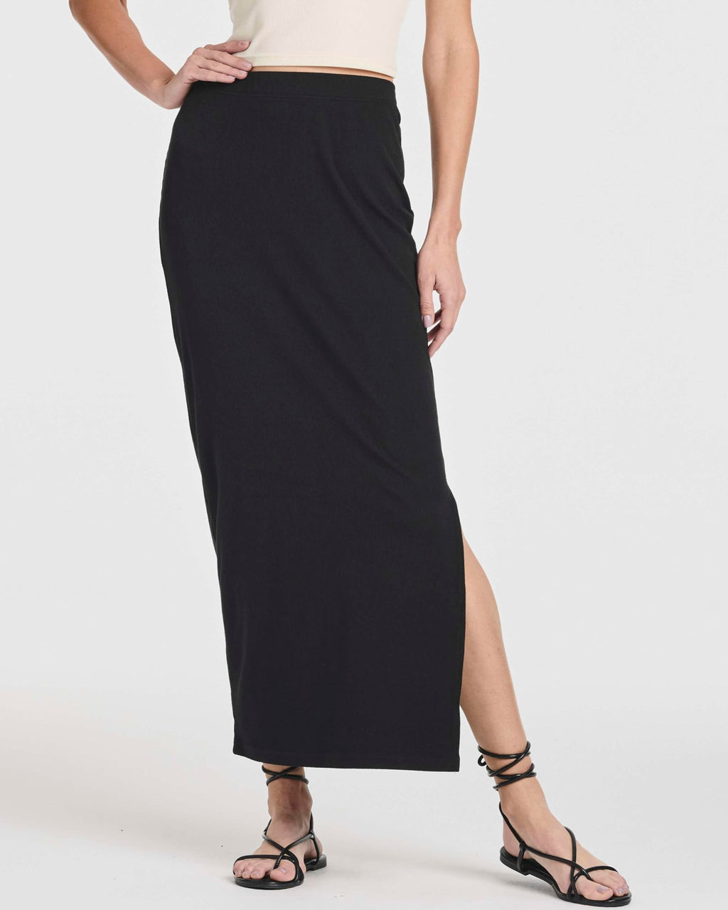 Real Essentials 3 Pack: Women's Ribbed High Waisted Maxi Skirt with Side Slit - Casual Long Pencil Skirt