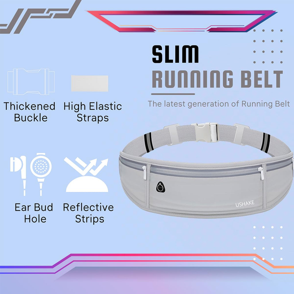 USHAKE Slim Running Belt, Workout Fanny Pack for Men Women,Exercise Waist Pack for Apple iPhone Holder, Runner Belt for Running Walking Cycling Camping Gym Black