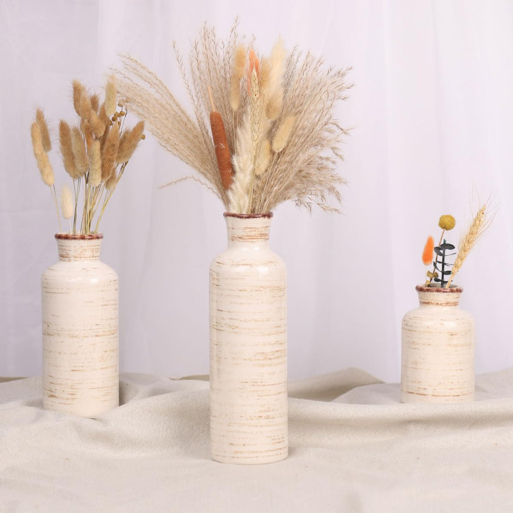 Ceramic Vase Set - 3 Ceramic Small Vases, Farmhouse Country Flower Vase Home Decor, Living Room Decoration, Table Decoration, Fireplace Decor, and Entrance Decorations Centerpieces