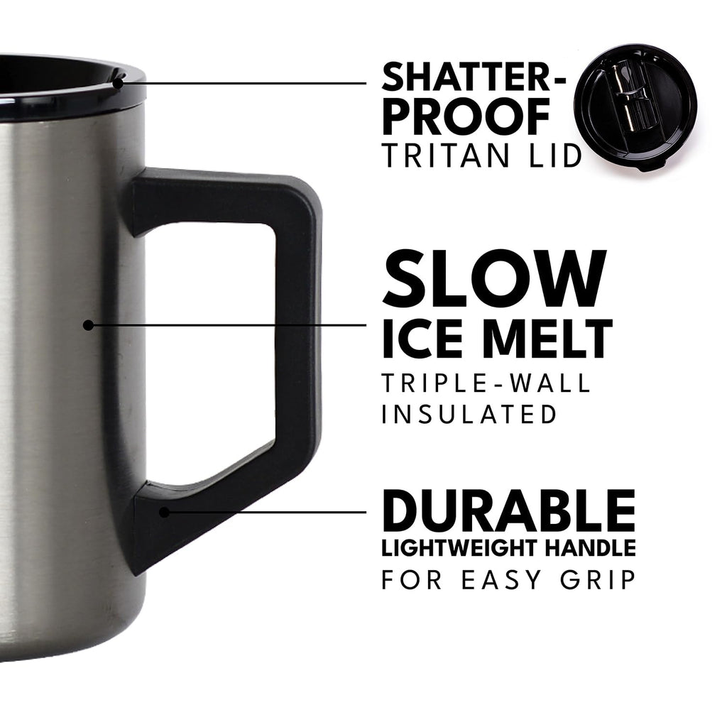 Elemental Insulated Coffee Mug - Triple-Wall Stainless Steel Summit Travel Cup for Hot and Cold Drinks - Thermal Coffee Mug with Lid and Handle for Camping, Office & Travel 12oz - Black