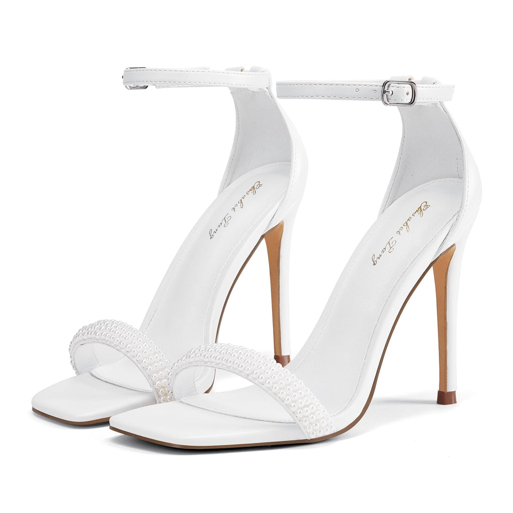 Elisabet Tang Women's Stiletto Heels Square Open Toe Ankle Strap High Heeled Sandals 4 Inch Comfort Sexy Dressy Shoes