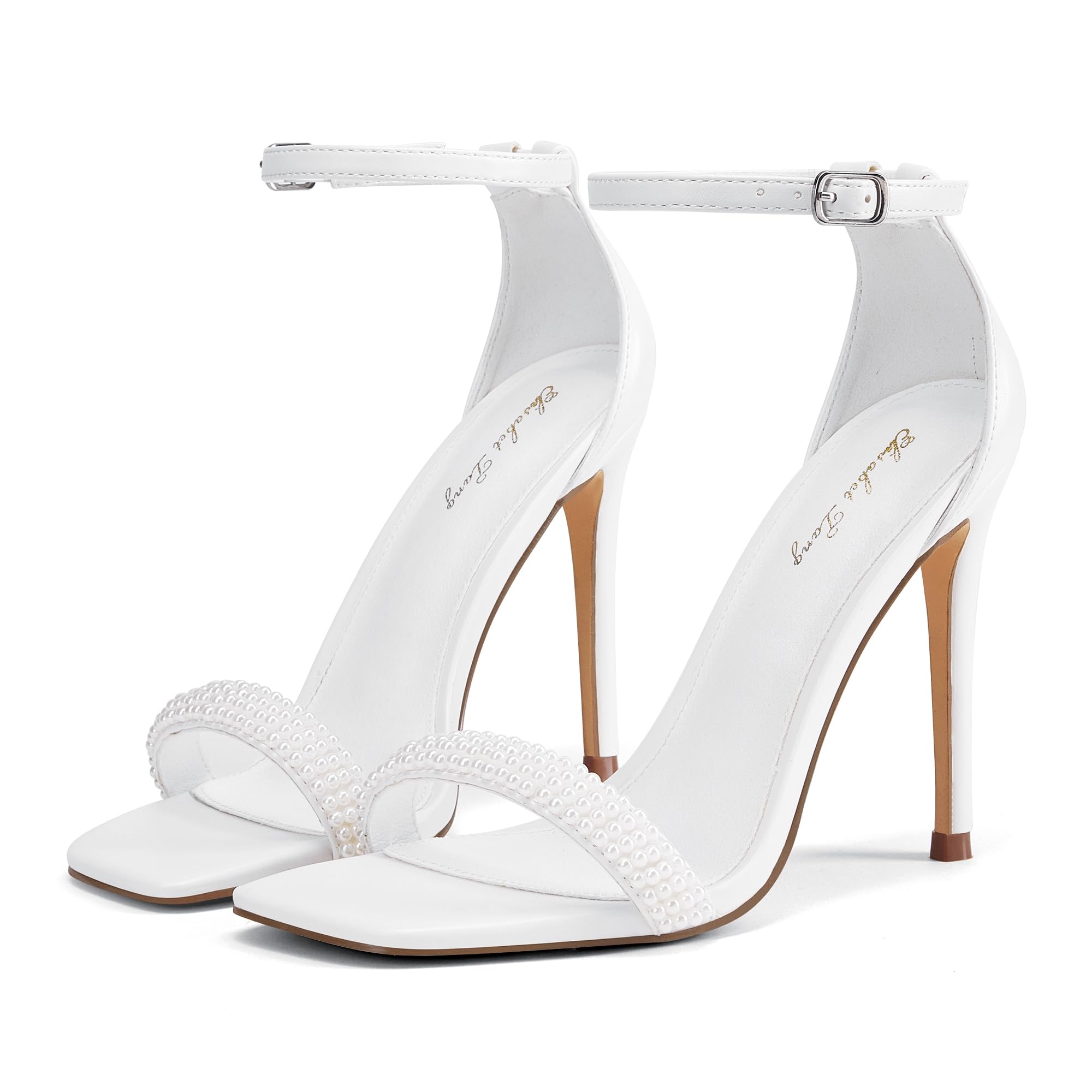 Elisabet Tang Women's Stiletto Heels Square Open Toe Ankle Strap High Heeled Sandals 4 Inch Comfort Sexy Dressy Shoes